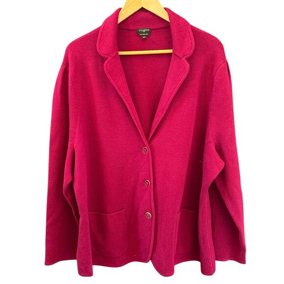 NWOT Talbots Raspberry Merino Wool Blazer Cardigan Plus Size Preppy Classic - Picture 1 of 7